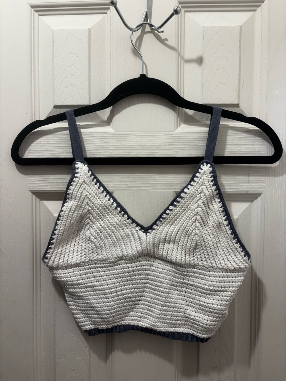 Hollister White Crochet Crop Top with Blue Trim